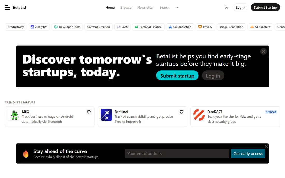 BetaList homepage