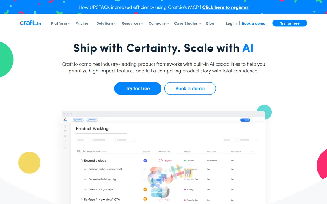 Craft.io homepage