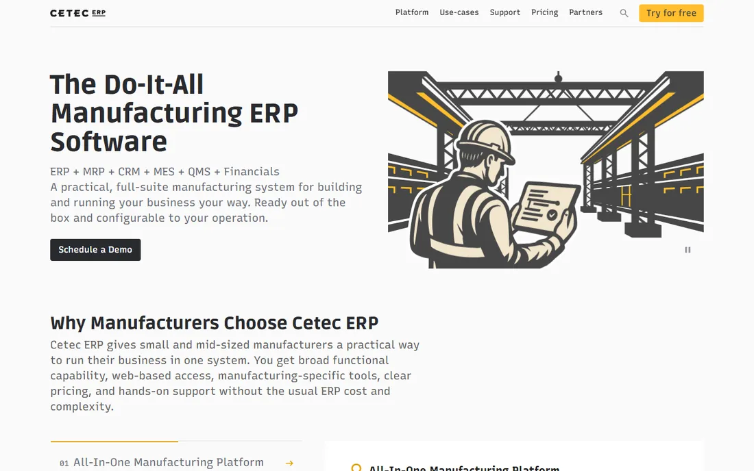 Cetec ERP homepage