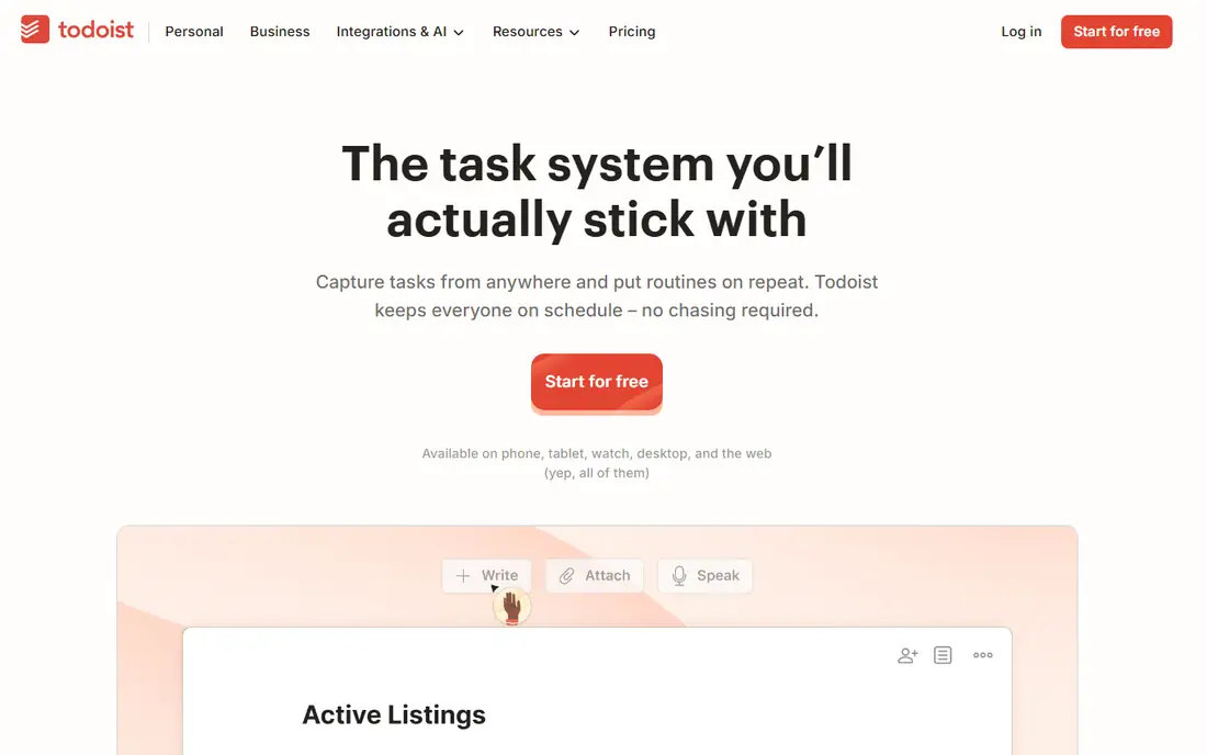Todoist homepage