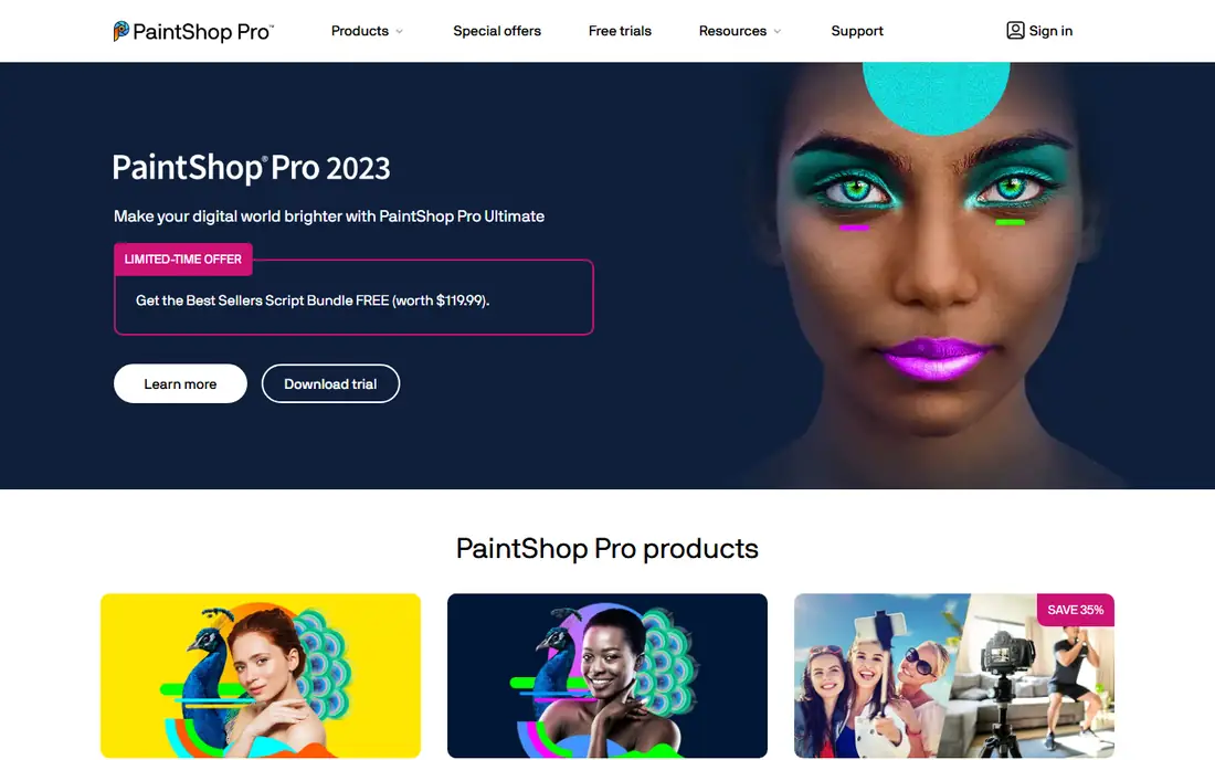 Corel PaintShop Pro homepage