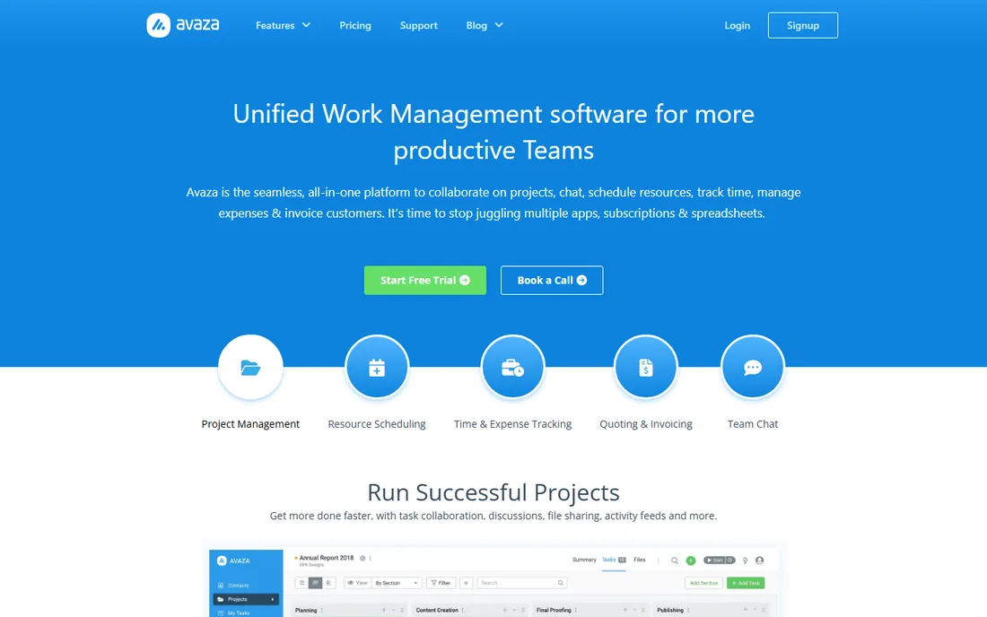 Avaza homepage