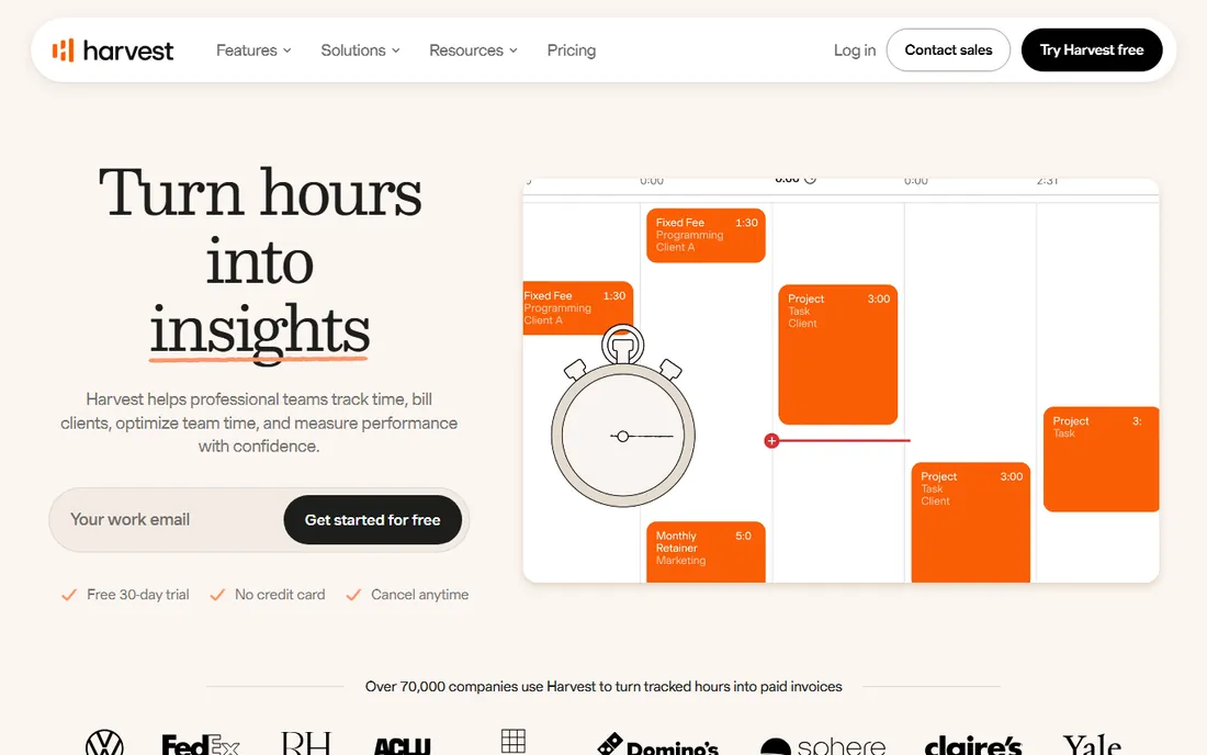 Harvest homepage
