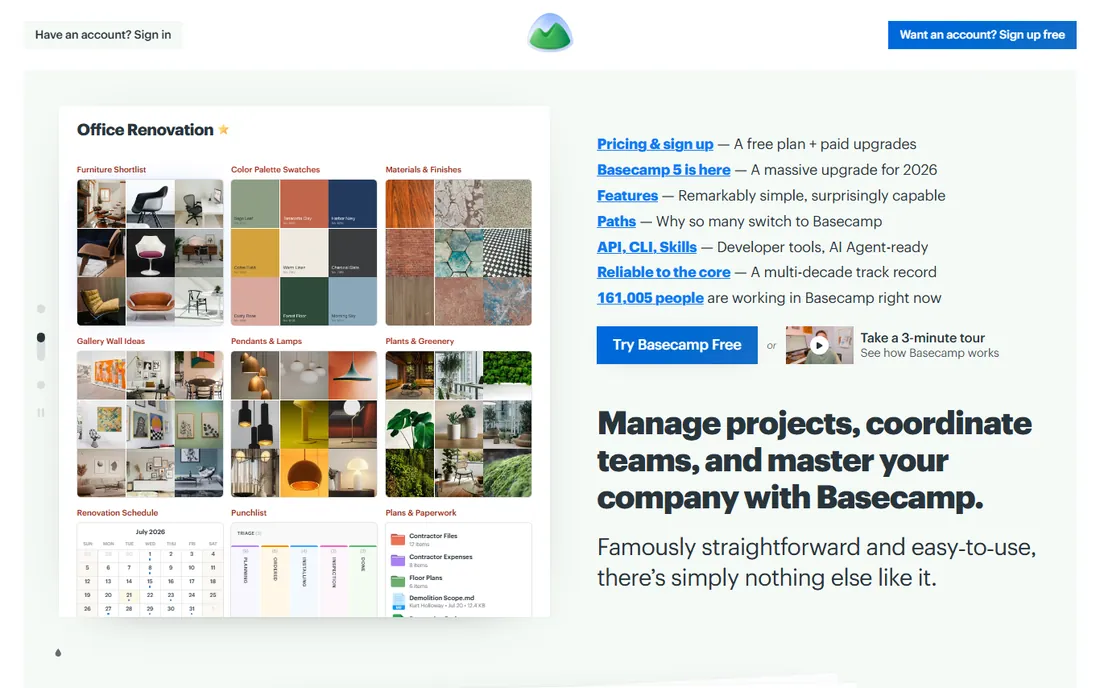 Basecamp homepage
