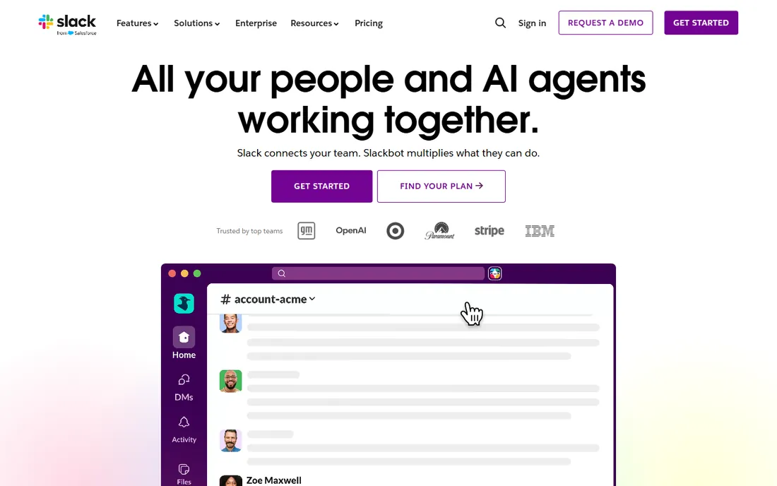 Slack homepage