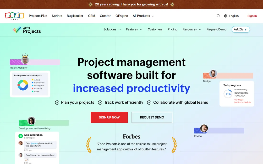 Zoho Projects homepage