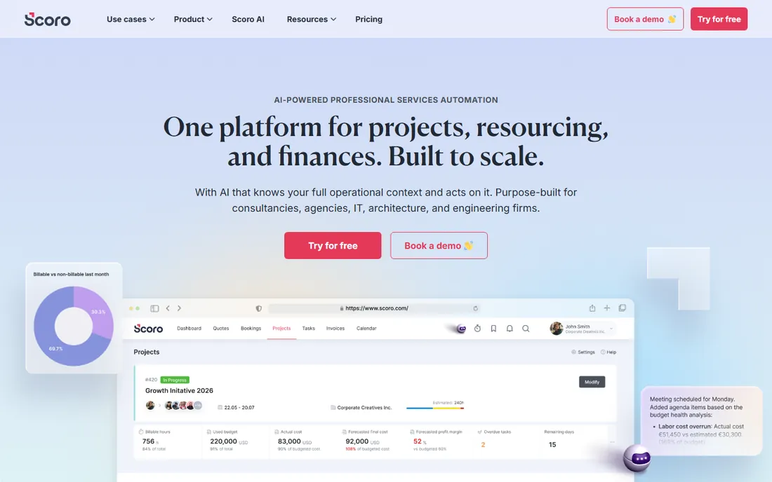 Scoro homepage