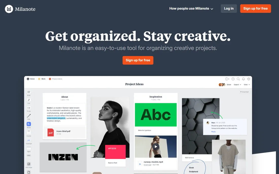 Milanote homepage