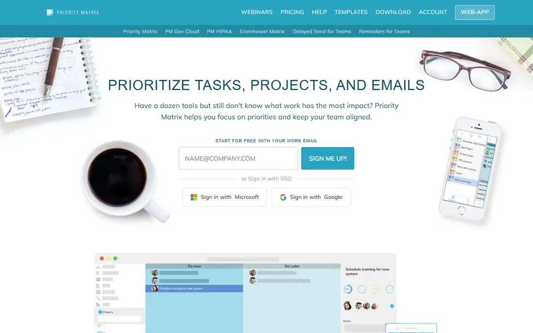 Priority Matrix homepage