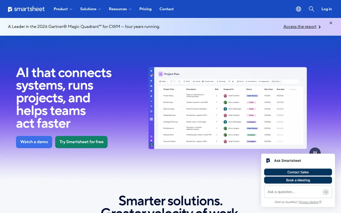 Smartsheet homepage