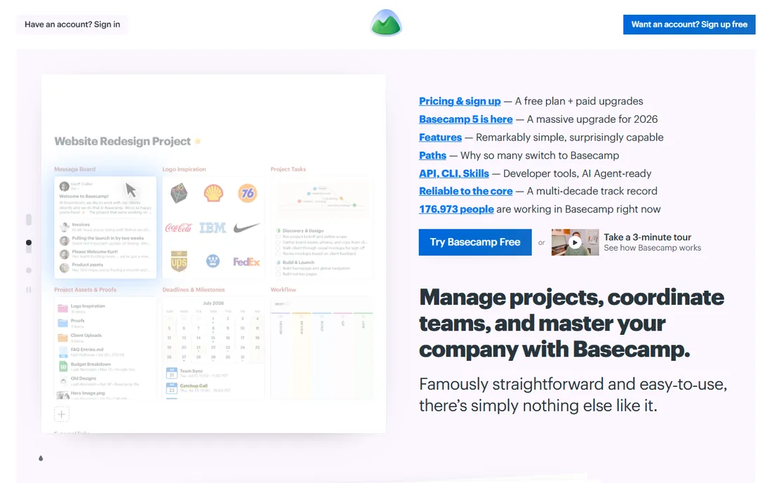 Basecamp homepage