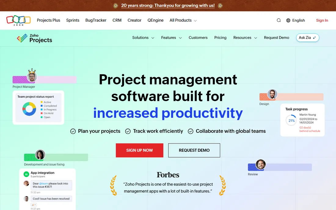 Zoho Projects homepage