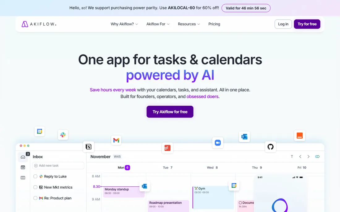 Akiflow homepage