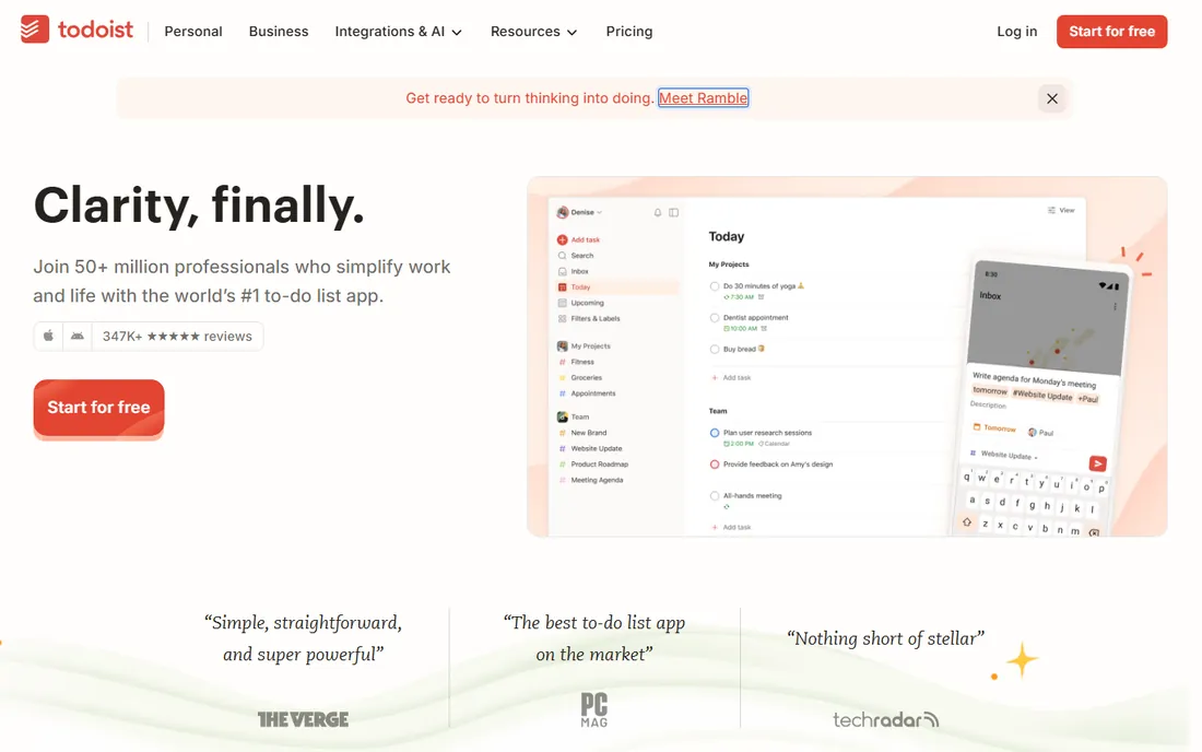 Todoist homepage