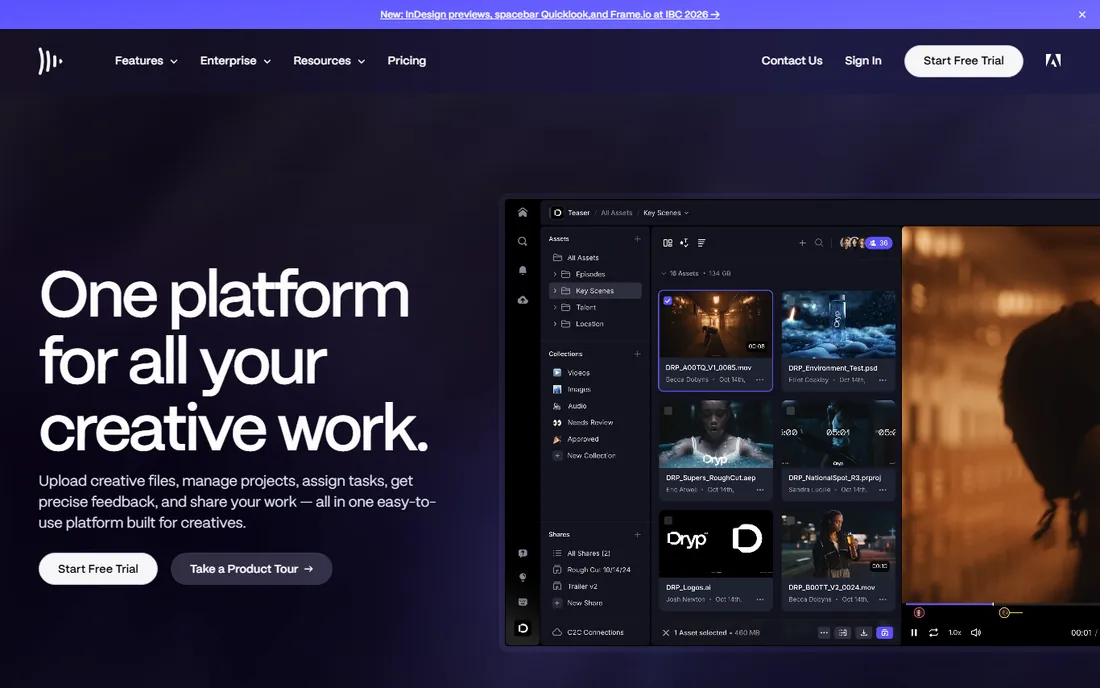 Frame.io homepage