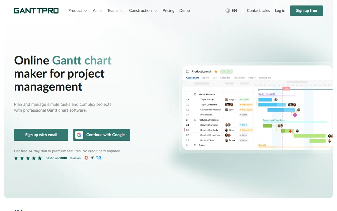 GanttPRO homepage