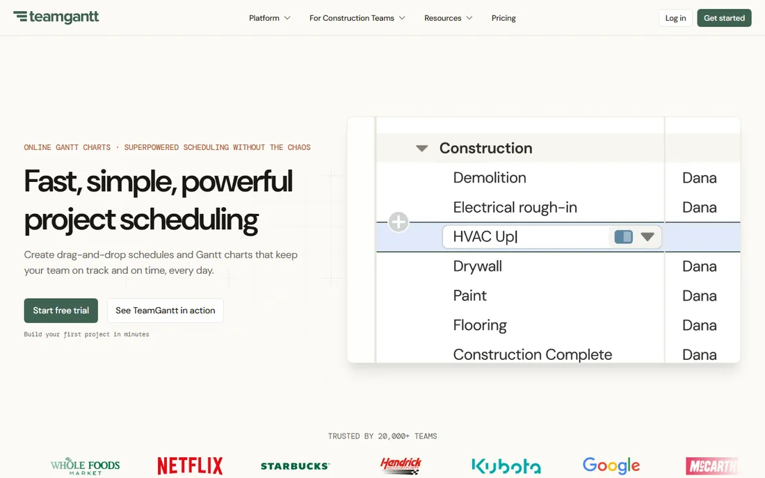 TeamGantt homepage