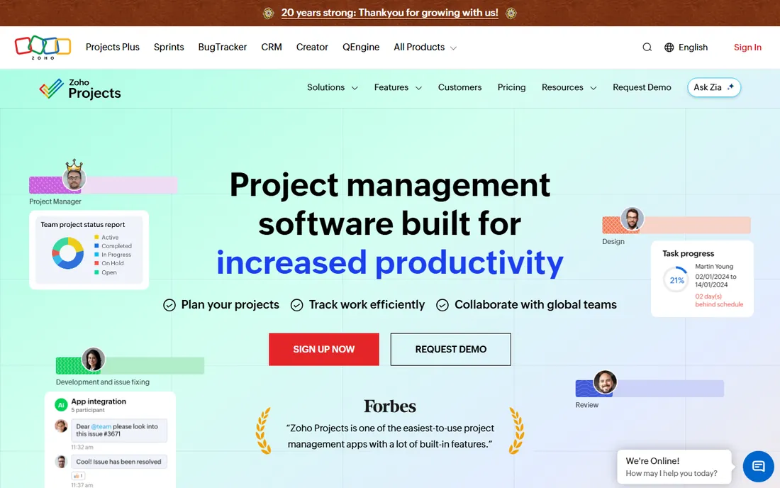 Zoho Projects homepage