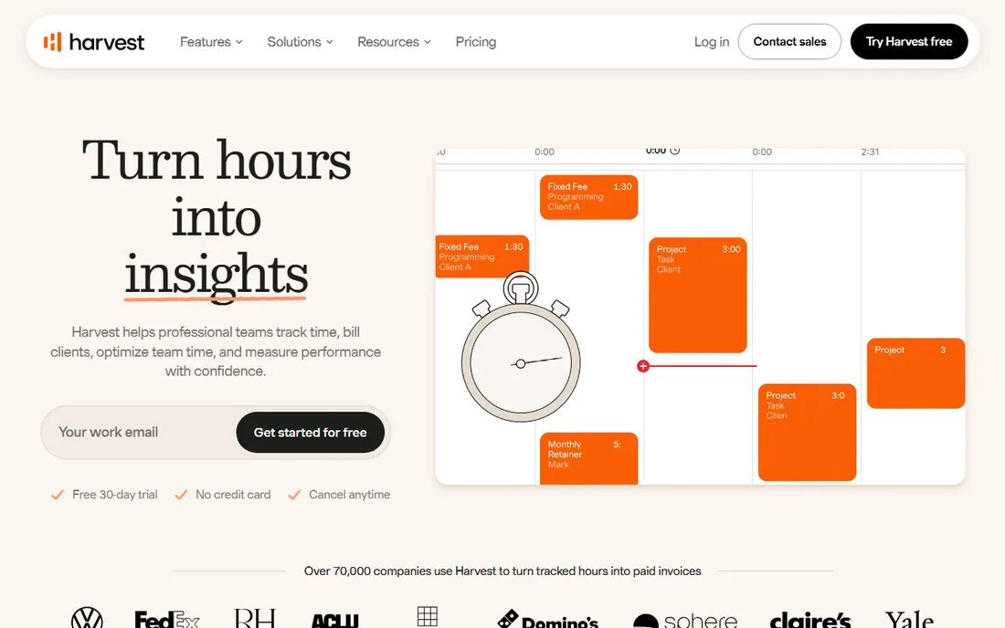 Harvest homepage