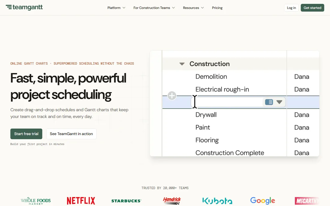TeamGantt homepage