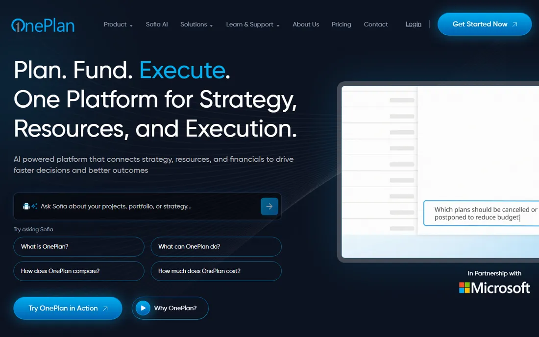 OnePlan homepage