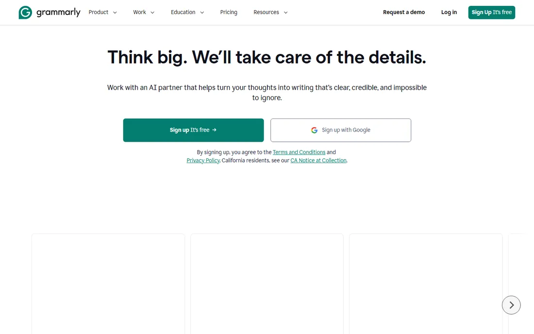 Grammarly homepage