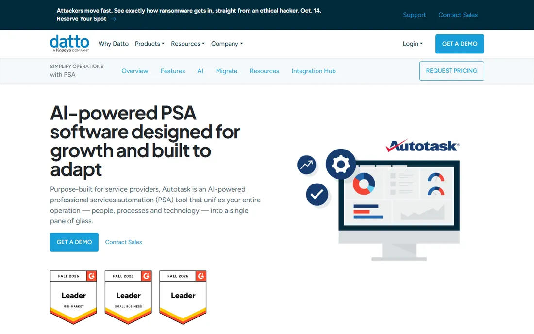 Autotask PSA (Datto, a Kaseya company) homepage