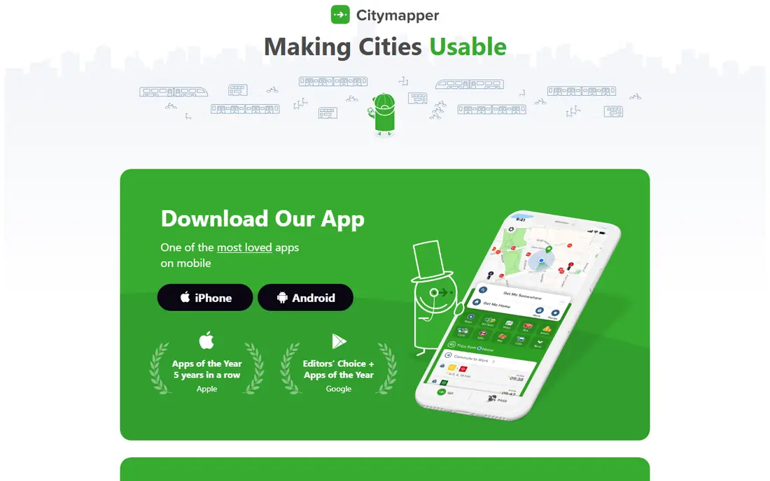 Citymapper homepage