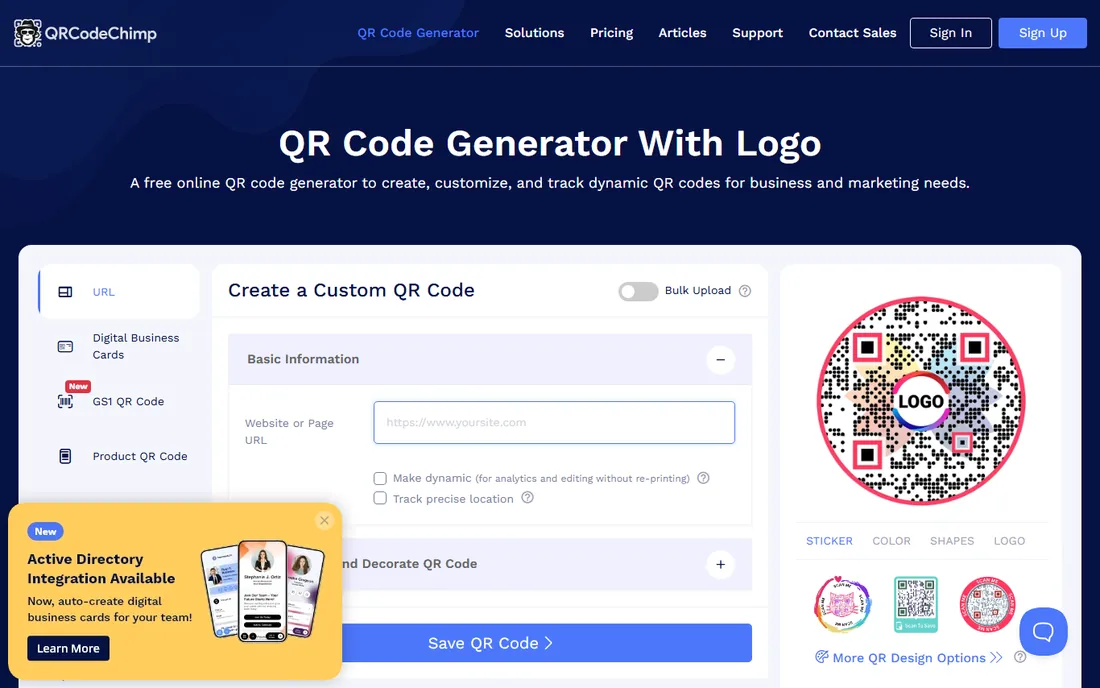 QRCodeChimp homepage