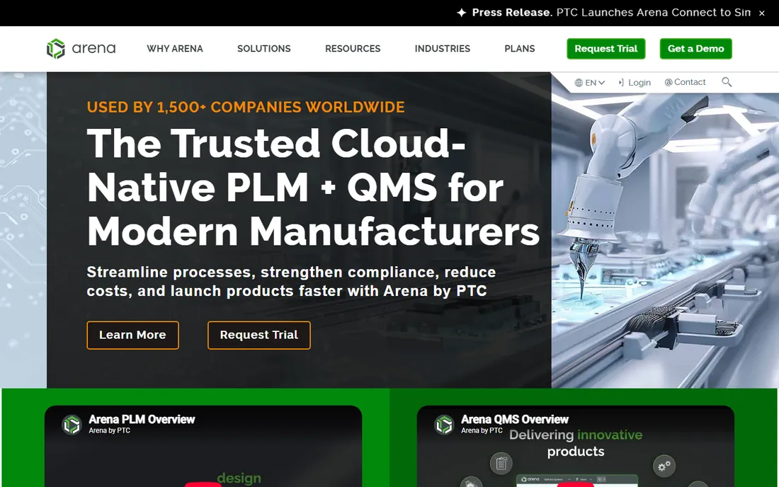Arena QMS homepage