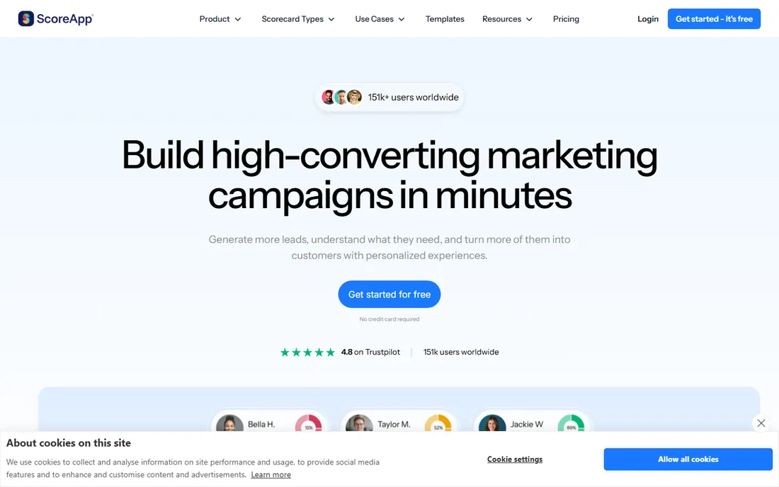 ScoreApp homepage