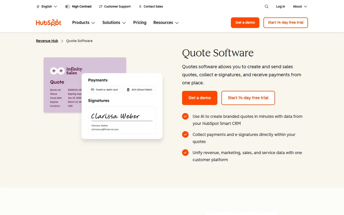 HubSpot Quotes homepage