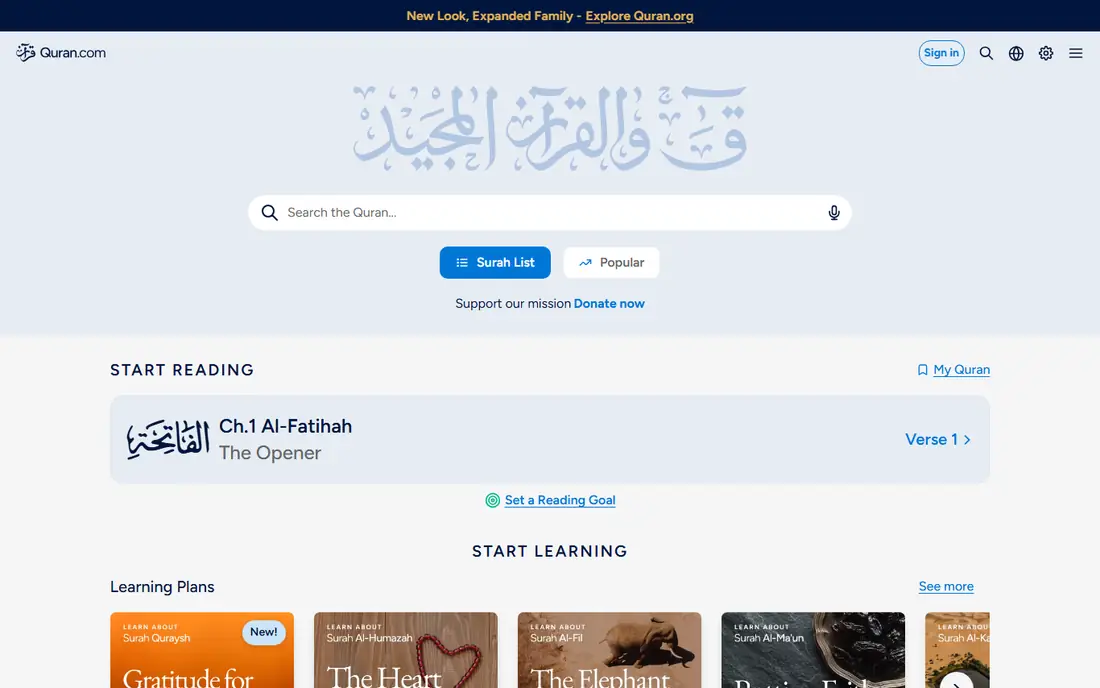 Quran.com homepage