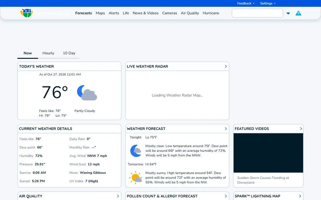 WeatherBug homepage
