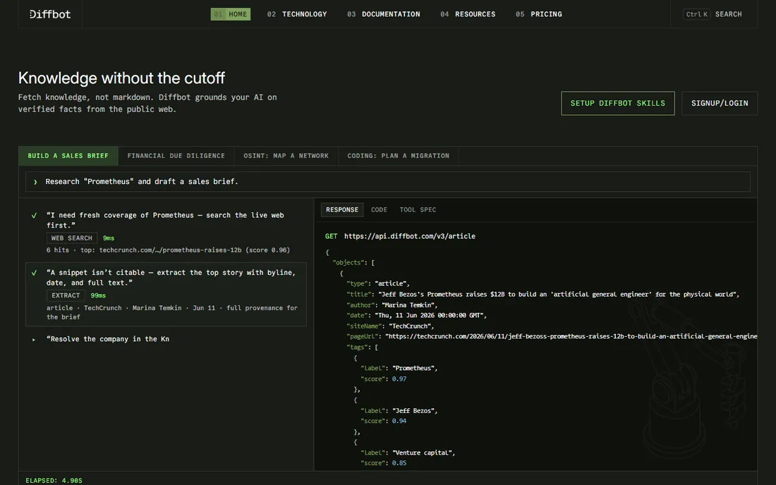 Diffbot homepage