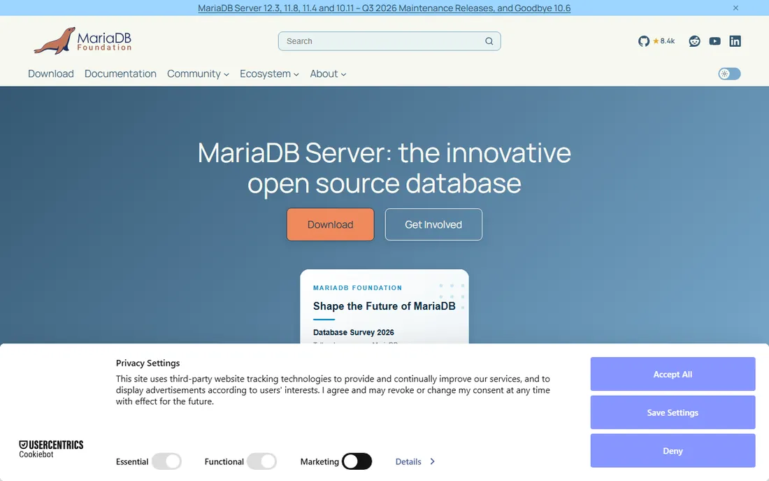 MariaDB homepage