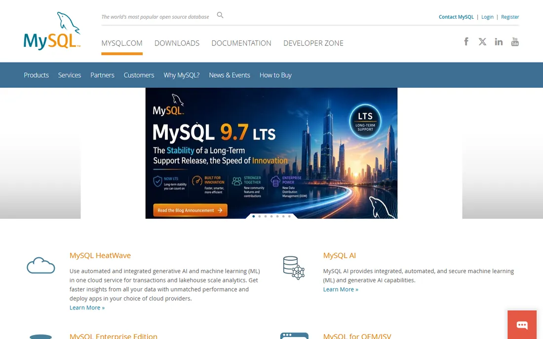 MySQL homepage