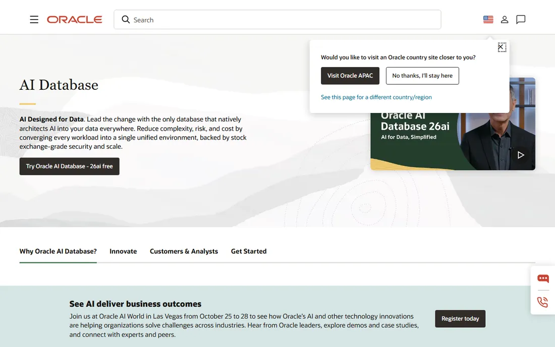 Oracle Database homepage