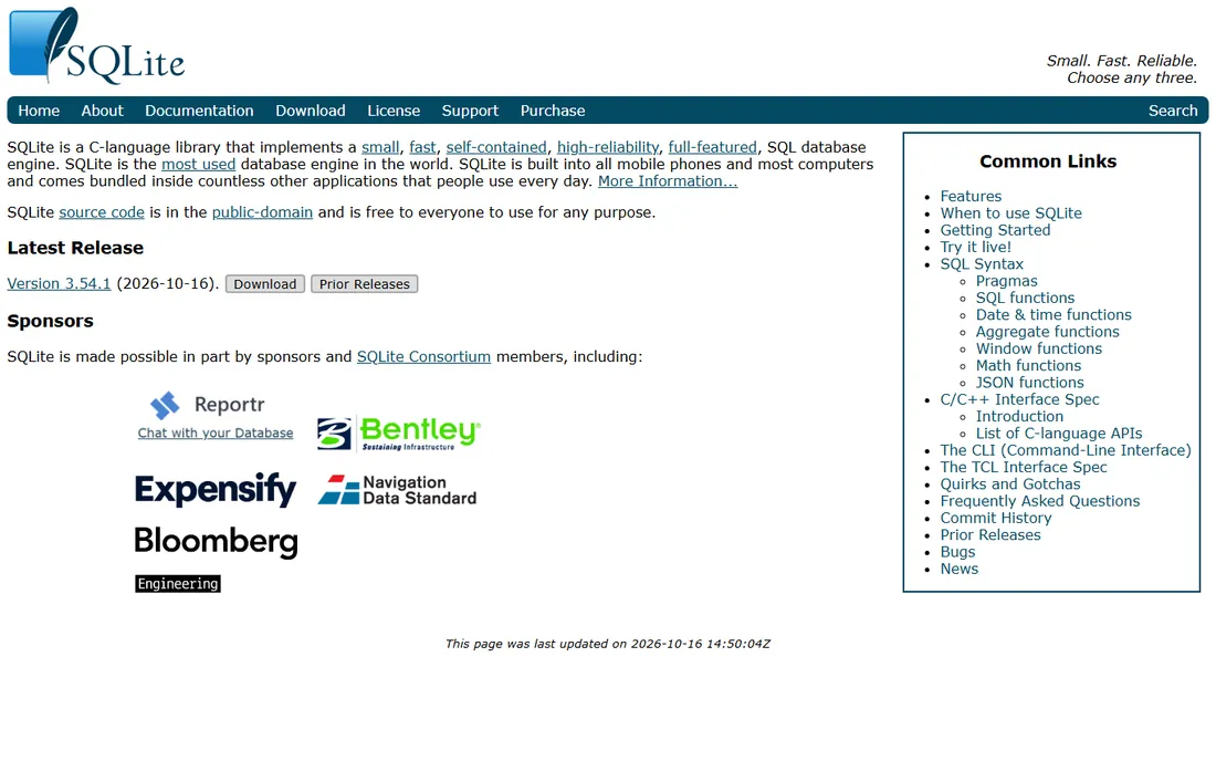 SQLite homepage