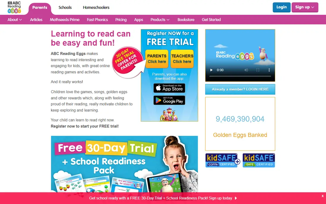 Reading Eggs homepage