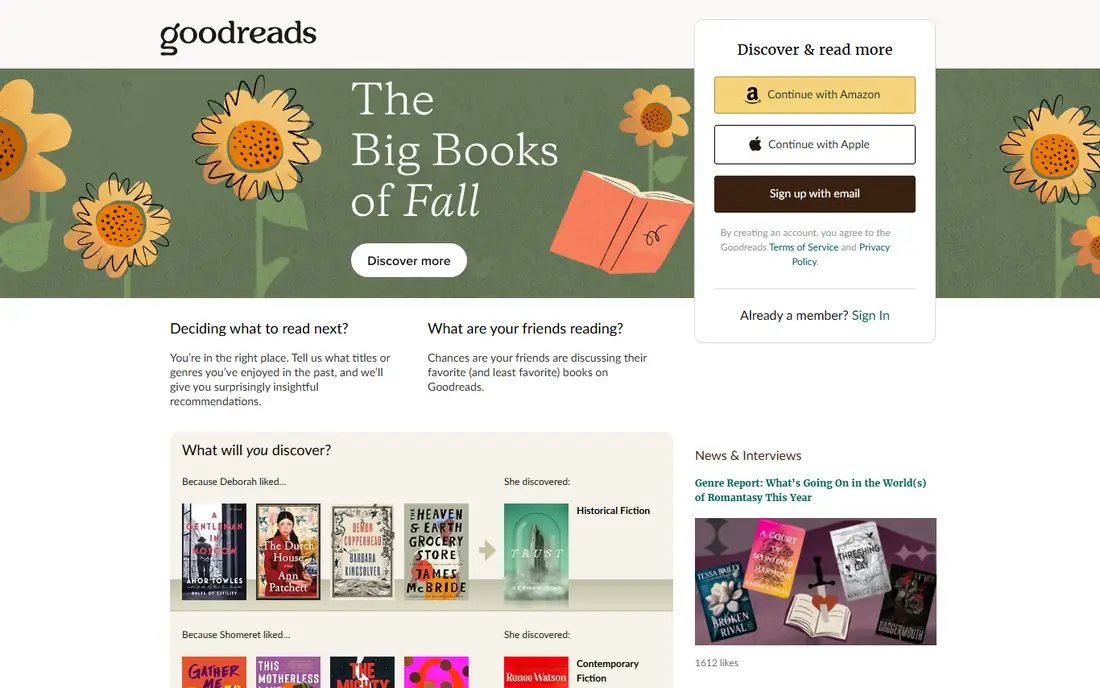Goodreads homepage