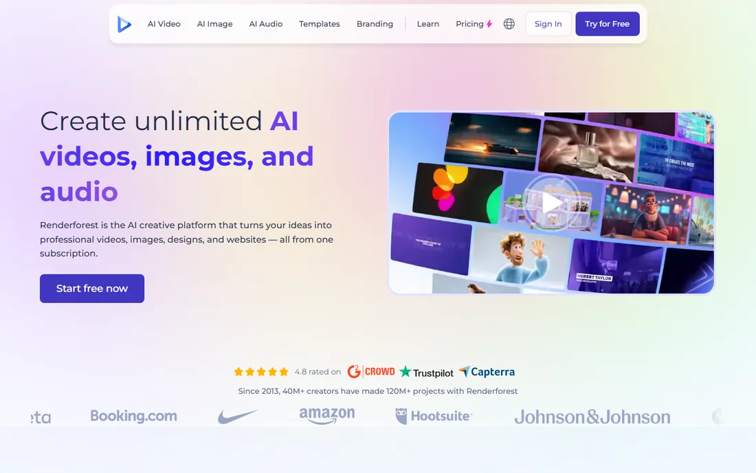 Renderforest homepage