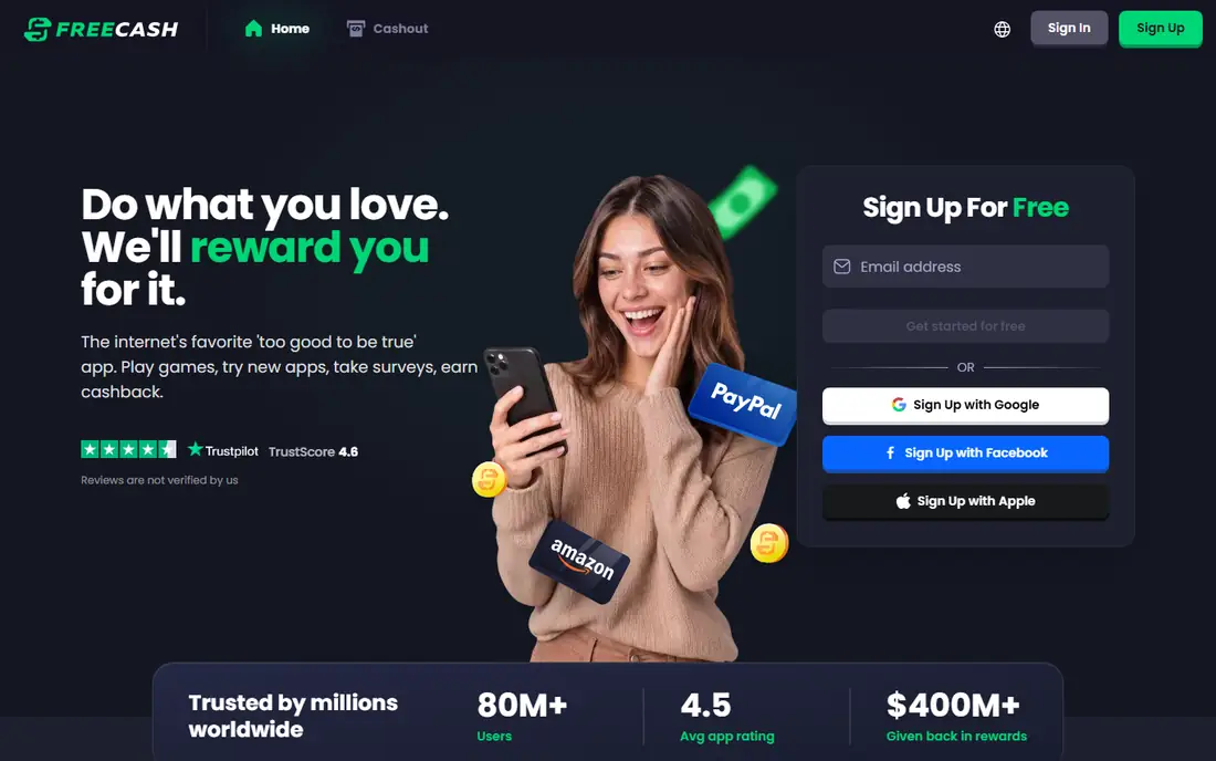Freecash homepage
