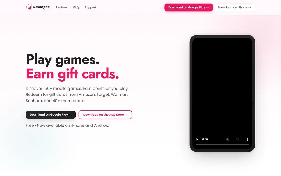 Rewarded Play homepage