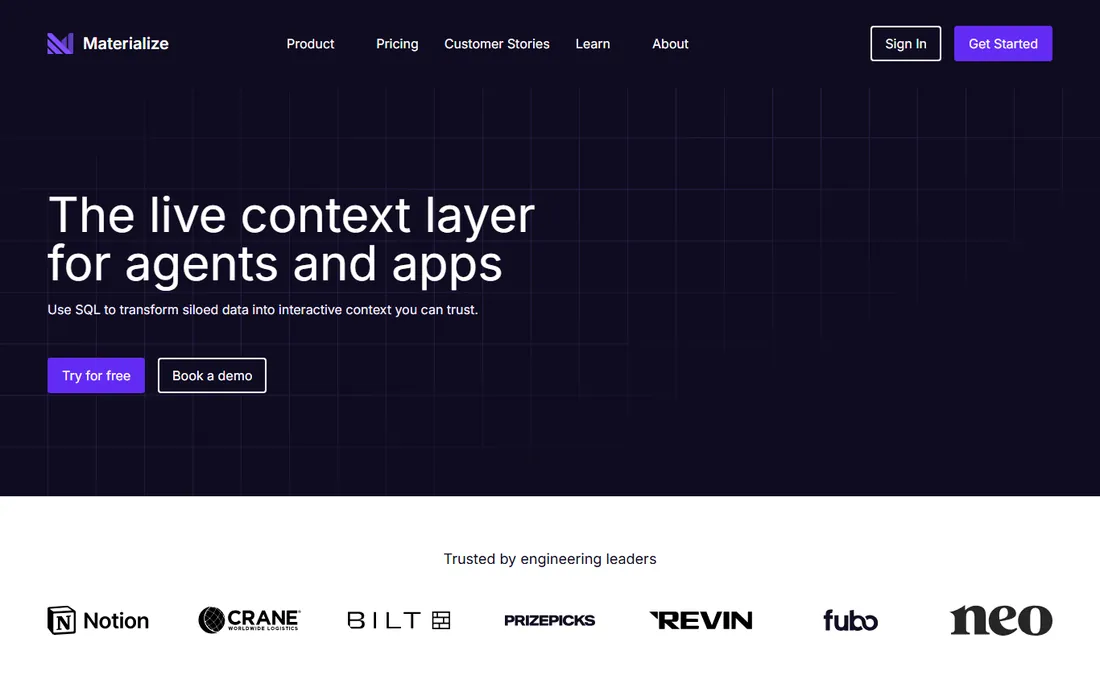 Materialize homepage
