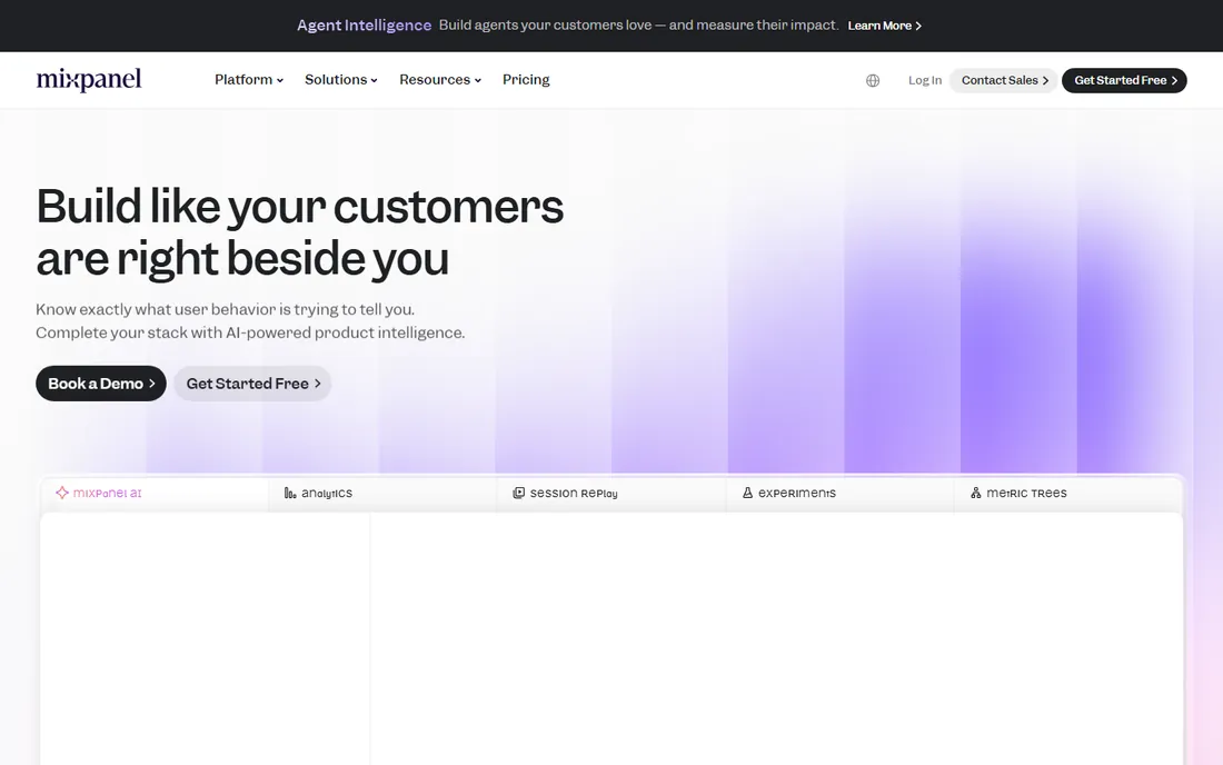 Mixpanel homepage