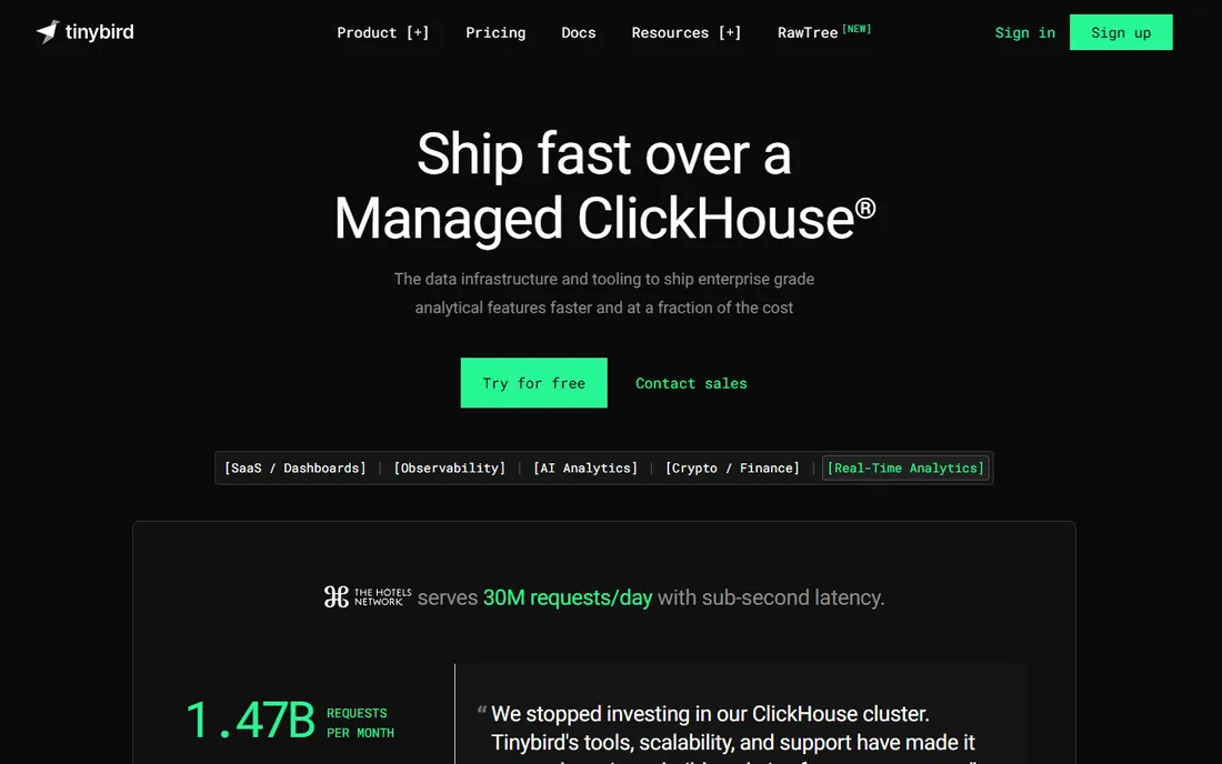 Tinybird homepage
