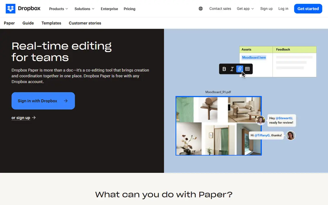 Dropbox Paper homepage