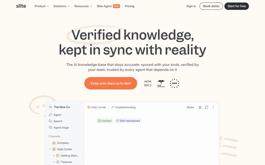 Slite homepage