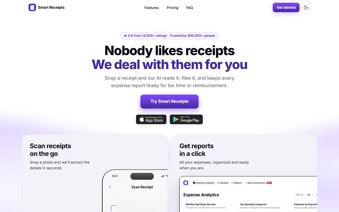 Smart Receipts homepage